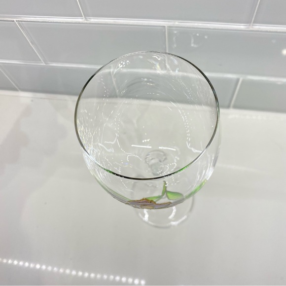 Hand Painted & Signed Purple Iris Fine Crystal Wine Glasses One Piece 9" - Picture 3 of 6